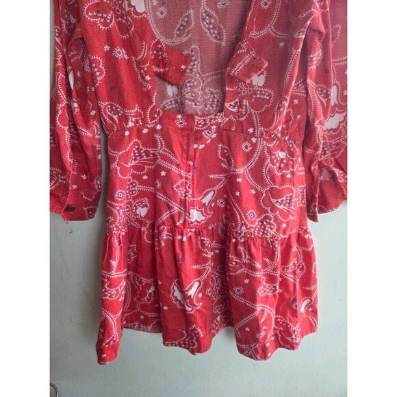Current/Elliot "The Tenant" Red Print Back Cutout Cotton Ruffle Hem Dress Large - Picture 10 of 16